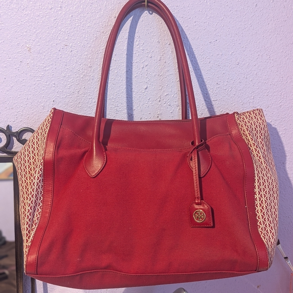 Tory Burch Red Women's Tote BagY with Woven Side Panels O Me - Picture 2 of 6